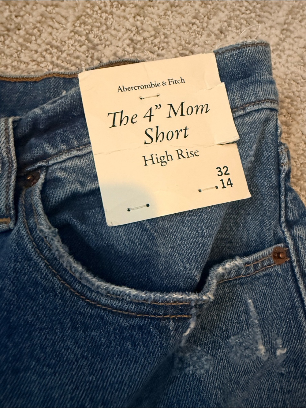 Abercrombie & Fitch Medium Blue High-Rise 4" Mom Jean Shorts